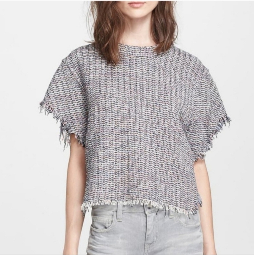 IRO Black and White Textured Tweed Top